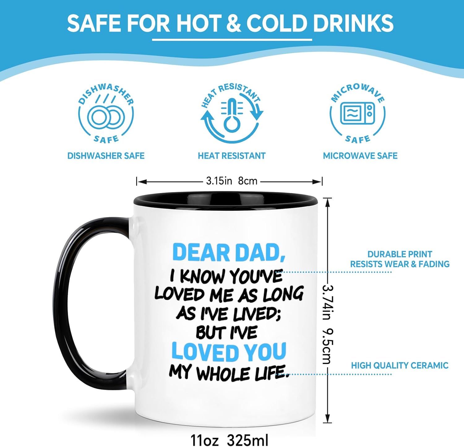 LIMUIKA Fathers Day Coffee Mug Gifts for Dad from Daughter Son Kids: Birthday Christmas Gifts for Dad, Funny Gift Ideas- Dad Mug, for Daddy, Papa, Stepfather, 11oz Funny Coffee Cup